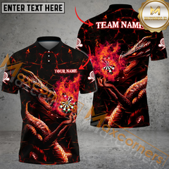 Maxcorners Darts Dragon Fire Flame Mutilcolor Options Personalized Name, Team Name 3D Polo Shirt
