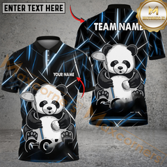 Maxcorners Neon Panda Swing Golf Polo Shirt, Customized Name & Team Name 3D Shirts (4 Colors)
