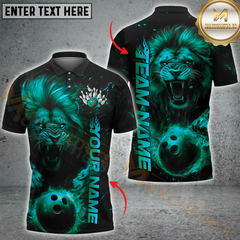 Maxcorners Bowling Lion Fury Fire Multicolor Customized Name, Team Name 3D Polo Shirt