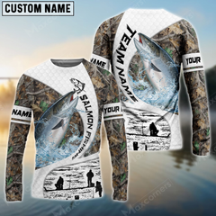 Maxcorners Salmon Fishing Camo Fisher Sun Protection Personalized Name, Team Name Long Sleeve Shirt