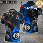 Maxcorners Ball 8 Wolf Flame Billiard Jersey Multicolor Options Personalized Name, Team Name 3D Polo Shirt (4 Colors)