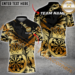 Maxcorners Darts King Crown Golden Pattern MultiColor Option Customized Name, Team Name 3D Polo Shirt