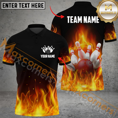 Maxcorners Ball And Pins Fire Bowling Jersey Multicolor Option Customized Name, Team Name 3D Polo Shirt