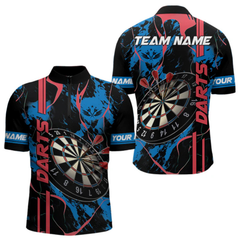 Maxcorners Custom Men'S Dart Shirt - Grunge Blue And Red Dartboard Paint Splash Polo & Quarter Zip Jersey LM105
