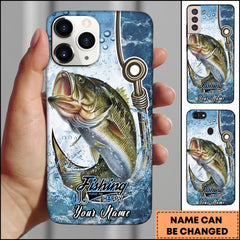 Maxcorners Bass Fishing Phone Case Hook Line Ocean Bubble Design Personalized Name Phone Case