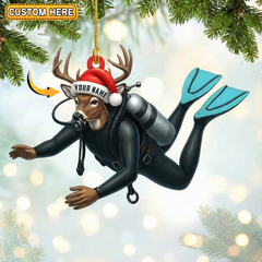Maxcorners Personalized Scuba Diving Deer Hunting Acrylic Christmas Ornament And Keychain Custom Gift For Hunters 2D Flat