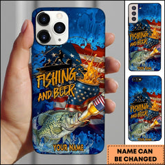 Maxcorners Crappie Fishing Phone Case Fishing And Beer American Flag Personalized Name 3D Phone Case