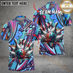 Maxcorners Bowling Graffiti Boom Personalized Name Men And Women 3D Polo Shirt Custom Bowling Team Jersey (4 Colors)