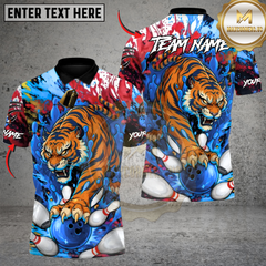 Maxcorners Wild Strike Tiger Bowling Multicolor Customized Name, Team Name 3D Shirts