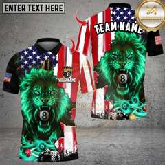 Maxcorners Billiard US Flag Lion With 8 Ball Pool Multicolor Customized Name, Team Name 3D Shirt