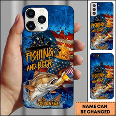 Maxcorners Red Fish Fishing Phone Case Fishing And Beer American Flag Personalized Name 3D Phone Case