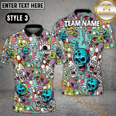 Maxcorners Bowling Zombie Skull Horror Style Customized Name, Team Name 3D Polo Shirt