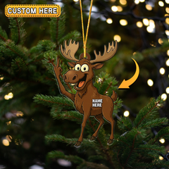 Maxcorners Personalized Funny Moose Attitude Hunting Acrylic Christmas Ornament And Keychain Custom Gift For Hunters 2D Flat