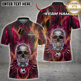 Maxcorners Bowling Fiery Blue Skull with Bowling Ball Multicolor Customized Name, Team Name 3D Shirts