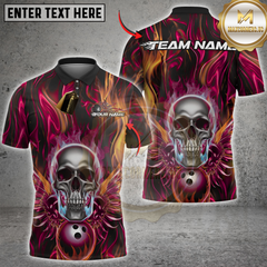 Maxcorners Bowling Fiery Blue Skull with Bowling Ball Multicolor Customized Name, Team Name 3D Shirts
