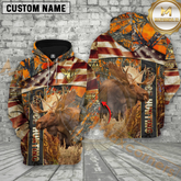 Maxcorners Premium Moose Hunting American Flag Pullover 3D Full Print Hoodie Best Gift For Hunter (Multicolor)