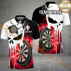 Maxcorners Darts Punished Skull Flame MutilColor Option Customized Name, Team Name 3D Polo Shirt