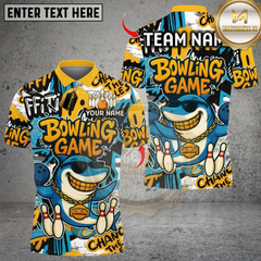 Maxcorners Bowling Funny Shark Graffiti Multicolor Customized Name, Team Name 3D Shirts