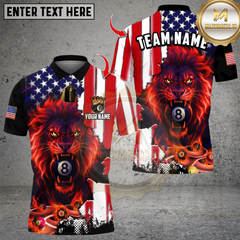 Maxcorners Billiard US Flag Lion With 8 Ball Pool Multicolor Customized Name, Team Name 3D Shirt