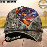 Maxcorners Hunting Deer American Flag Camouflage Multicolor Personalized Name 3D Cap