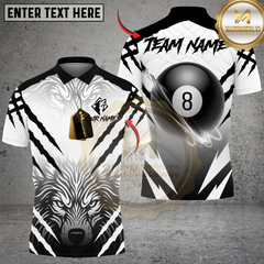 Maxcorners Billiard 8-Ball Wolf Pattern Personalized Name Shirt (4 Colors)