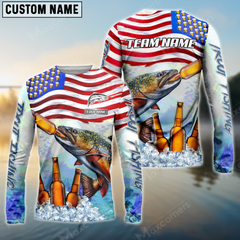 Maxcorners Trout Fishing American Flag Bear Protection Personalized Name, Team Name Long Sleeve Shirt