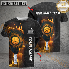Maxcorners Pickleball Flaming Paddle Smiley Face Custom Name & Team 3D Shirt (4 Colors)