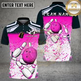 Maxcorners Bowling Pink Splash Strike Ball Graphic Multicolor Options Personalized Name, Team Name 3D Shirt (4 Colors)