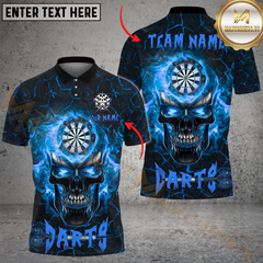 Maxcorners Darts Magma Flame Skull Multicolor Option Customized Name, Team Name 3D Polo Shirt