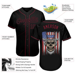 Maxcorners Custom Black Old Gold 3D American Flag Skull Patriotic Premium Baseball Jersey 2 LM0210