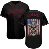 Maxcorners Custom Black Old Gold 3D American Flag Skull Patriotic Premium Baseball Jersey 2 LM0210