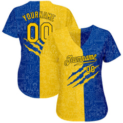 Maxcorners Custom 3D Pattern Design Hearts Painted In The Colors Of The Ukrainian Flag Premium Baseball Jersey LM0210