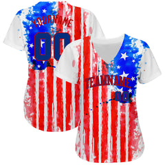 Maxcorners Custom Tie Dye White-Royal 3D American Flag Premium Baseball Jersey LM0210