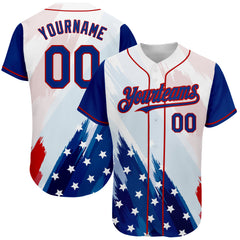 Maxcorners Custom White USA Flag Royal Red-Black 3D American Flag Fashion Premium Baseball Jersey LM0210