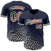 Maxcorners Custom Navy Vintage USA Flag-Teal 3D Pattern Design Leopard Print Fade Fashion Premium Baseball Jersey LM0210