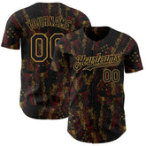 Maxcorners Custom Black Old Gold 3D American Flag Skull Patriotic Premium Baseball Jersey LM0210