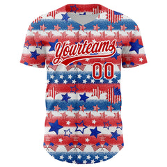 Maxcorners Custom Royal Red-White 3D American Flag Patriotic Premium Baseball Shirt LM0210