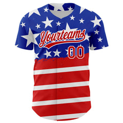 Maxcorners Custom White Red-Royal 3D American Flag Patriotic Premium Baseball Jerseys LM0210