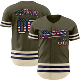 Maxcorners Custom Olive Vintage USA Flag Cream-Maroon Line Premium Salute To Service Baseball Jersey LM0210