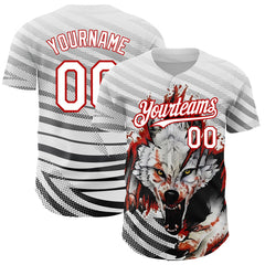 Maxcorners Custom White Red 3D Pattern Design Animal Wolf Authentic Baseball Jersey
LM0609