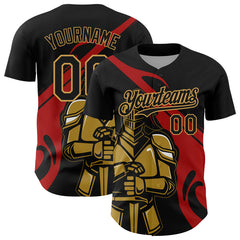 Maxcorners Custom Black Red-Old Gold 3D Pattern Design Knight Hero Art Authentic Baseball Jersey
LM0609