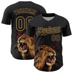 Maxcorners Custom Black Old Gold 3D Pattern Design Animal Lion Authentic Baseball Jerseys
LM0609