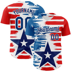 Maxcorners Custom Black Royal Red-White 3D Patriotic American Flag Premium Baseball Jerseys LM0210