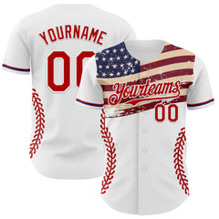 Maxcorners Custom White Royal-Red 3D Patriotic American Flag And Golden Gate Bridge Premium Baseball Jersey LM0210