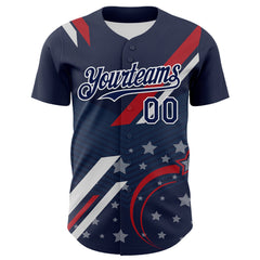 Maxcorners Custom Red Royal-White 3D Patriotic American Flag And Star Premium Baseball Jersey LM0210
