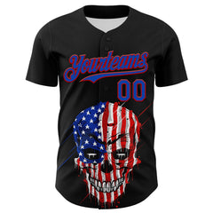Maxcorners Custom White Gray Pinstripe USA Flag-Black 3D Patriotic American Symbol Statue of Liberty Premium Baseball Jersey LM0210