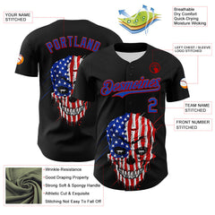 Maxcorners Custom White Gray Pinstripe USA Flag-Black 3D Patriotic American Symbol Statue of Liberty Premium Baseball Jersey LM0210