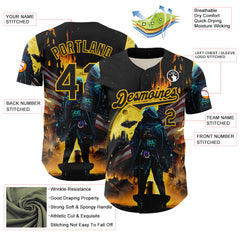 Maxcorners Custom Black Gold 3D Pattern Design Outer Space Light Swords American Flag Premium Baseball Jersey LM0210