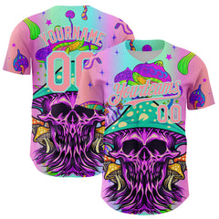 Maxcorners Custom Purple Medium Pink-Ice Blue 3D Pattern Design Trippy Magic Mushrooms Skull Authentic Baseball Jersey
LM0609