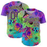 Maxcorners Custom Purple Neon Green 3D Pattern Design Trippy Magic Mushrooms Alien Premium Baseball Jersey LM0210